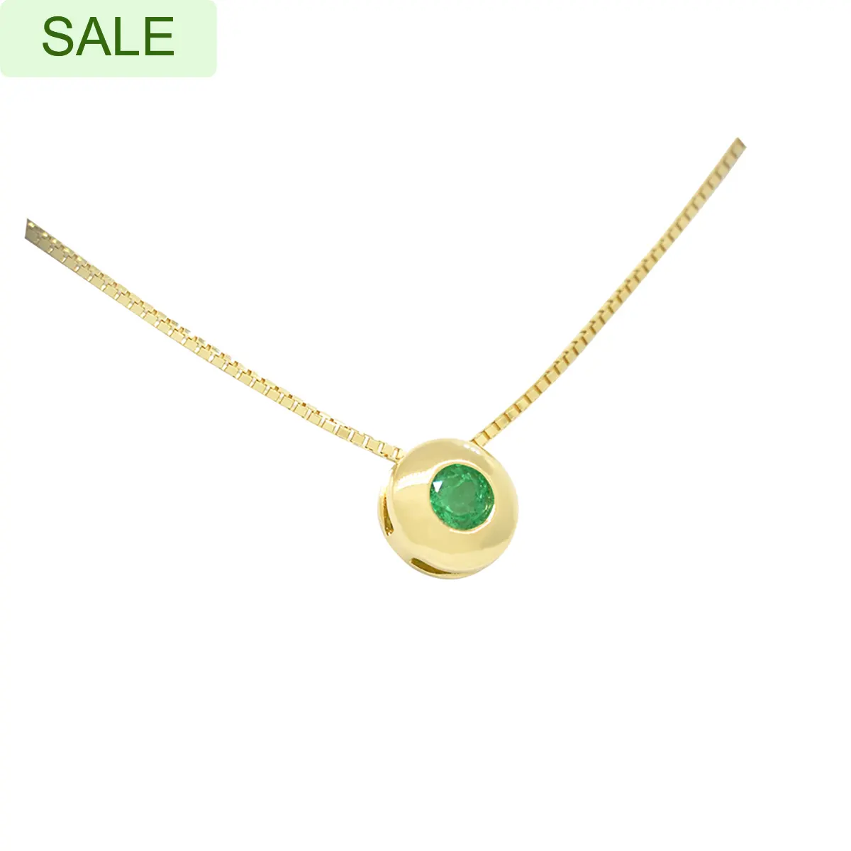 Solitaire Emerald Necklace in 18K Gold Bezel Set with Round Emerald