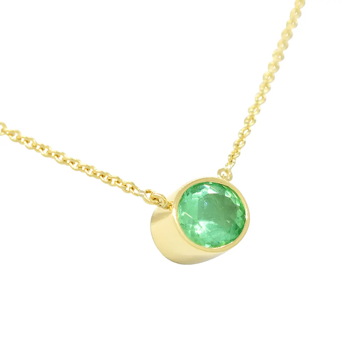 Bezel Set Solitaire Emerald Necklace in 18K Yellow Gold With Oval Shape Emerald