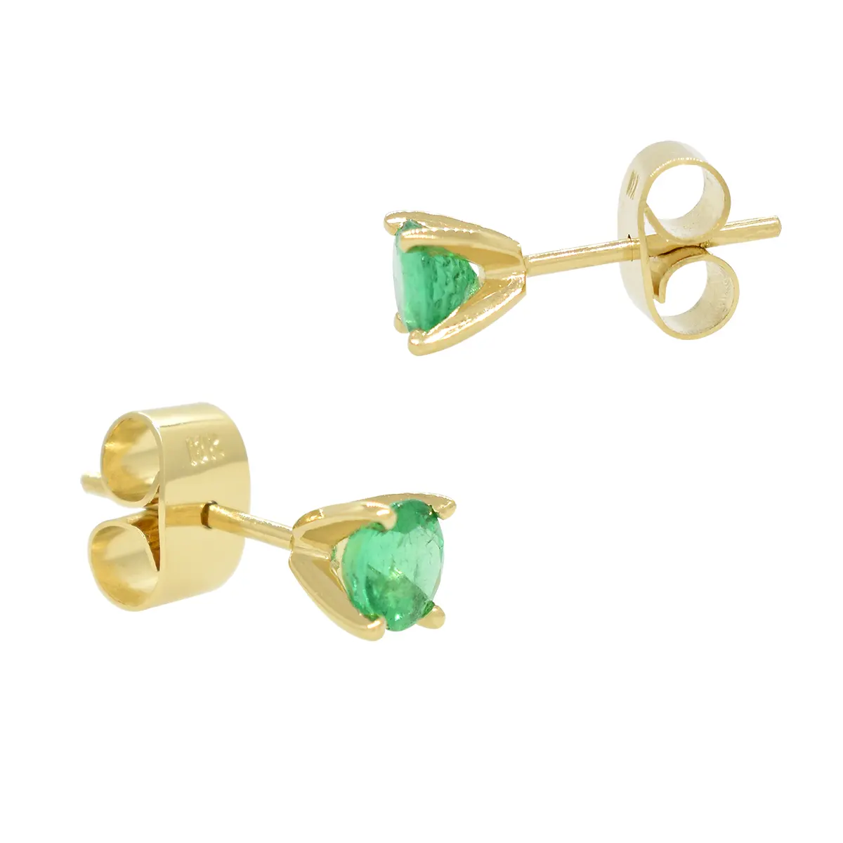 18K Gold Classic Round Emerald Stud Earrings