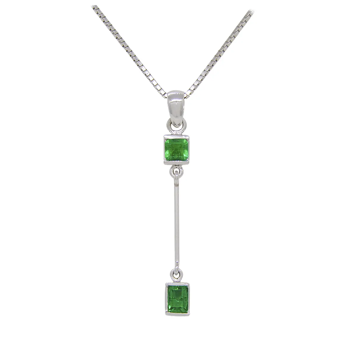 Emerald Necklace Custom Made in 18K White Gold for Baguette Cut Emeralds