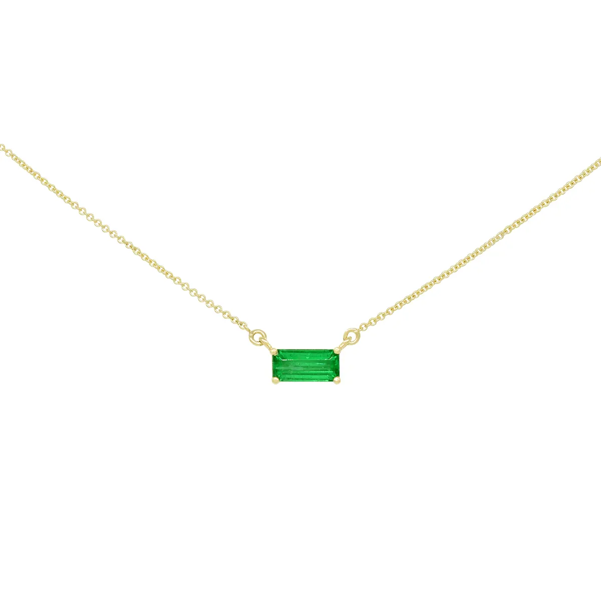 Small Emerald Cut Emerald Necklace in 18K Gold East-West Style