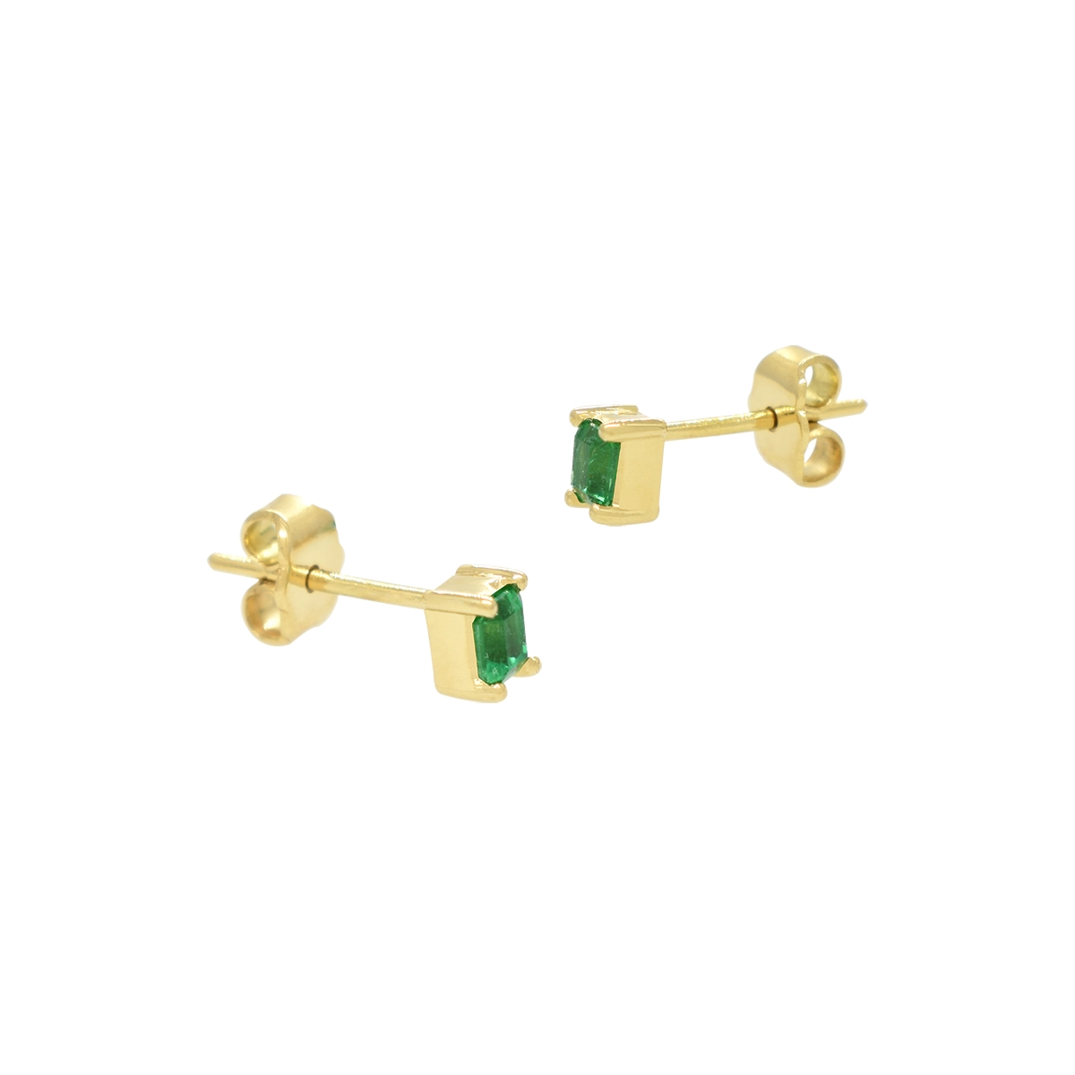 Small Emerald Stud Earrings in 18K Gold Classic Prong Setting