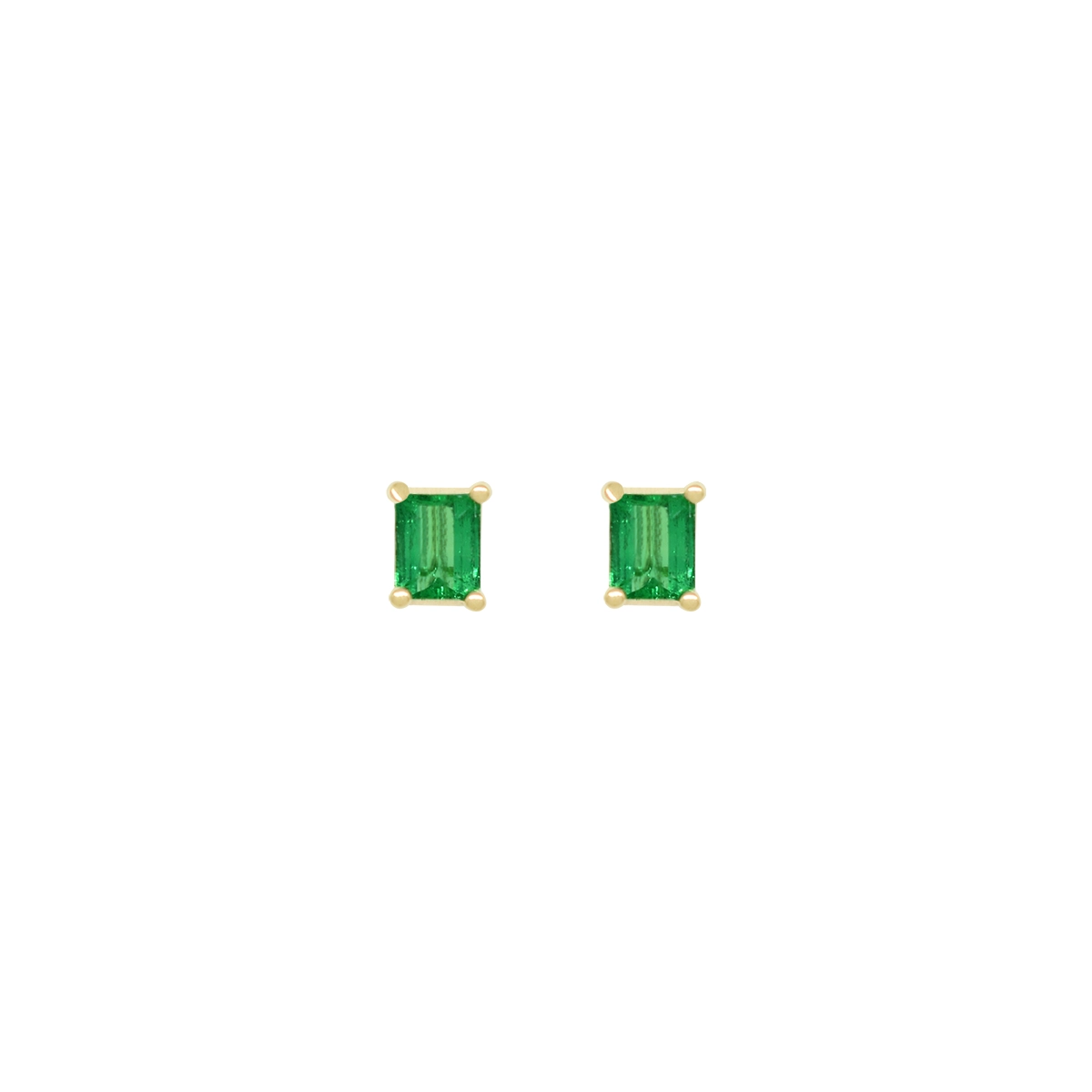 Small Emerald Stud Earrings in 18K Gold Classic Prong Setting