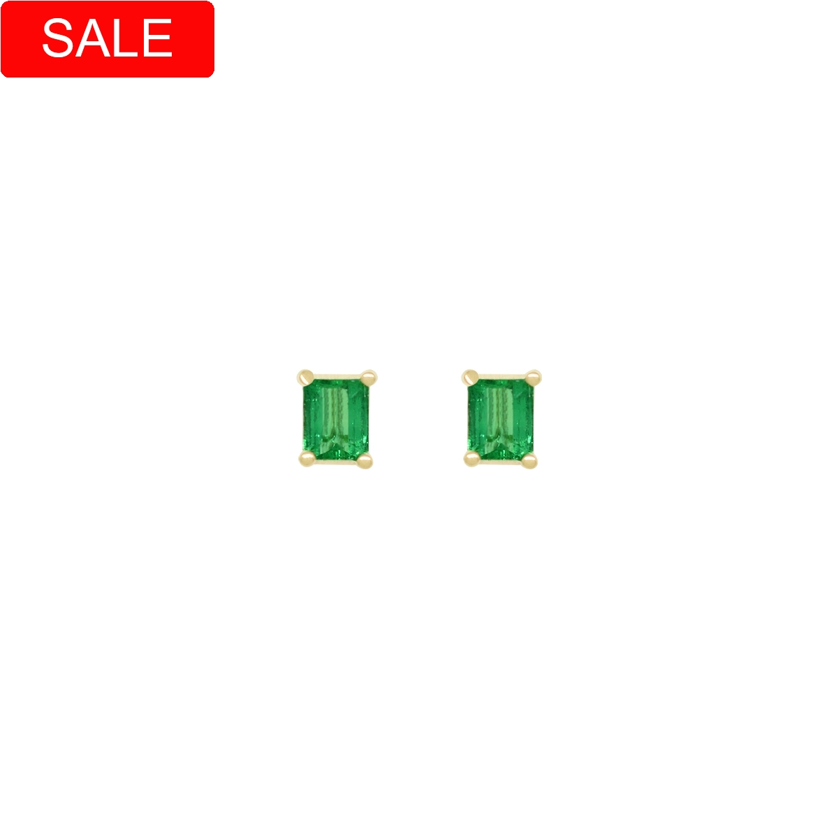 Small Emerald Stud Earrings in 18K Gold Classic Prong Setting