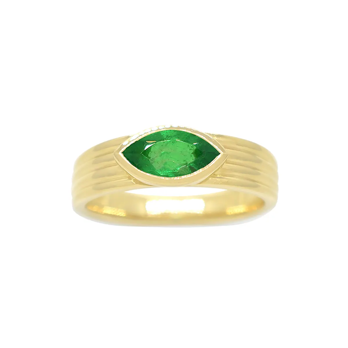 18K Gold Solitaire Emerald Ring with Marquise Shape Natural Emerald