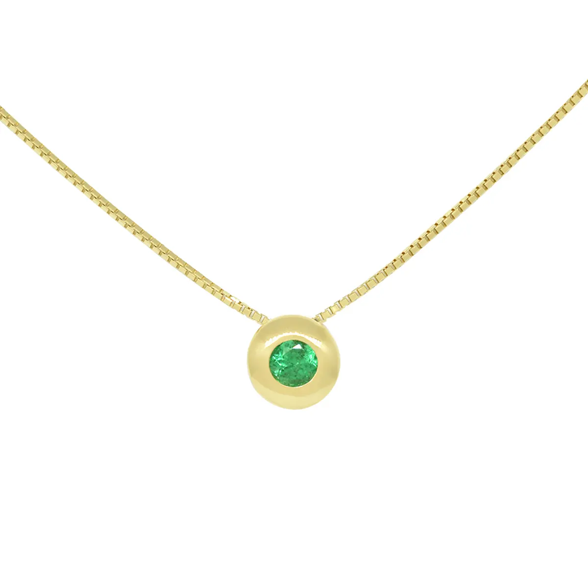 Solitaire Emerald Necklace in 18K Gold Bezel Set with Round Emerald