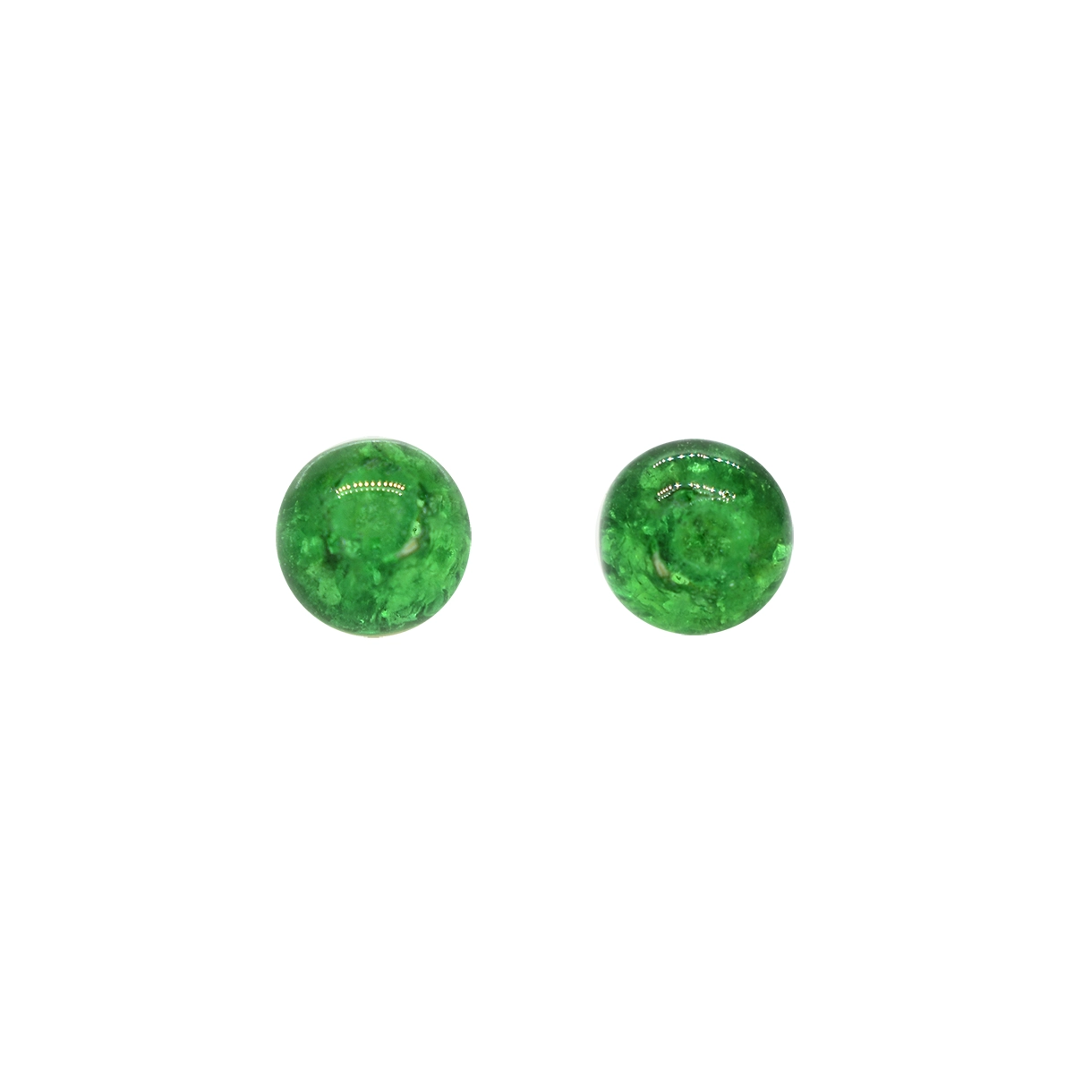 Cabochon Emerald Stud Earrings in 18K Gold with Bead Cut Style Emeralds