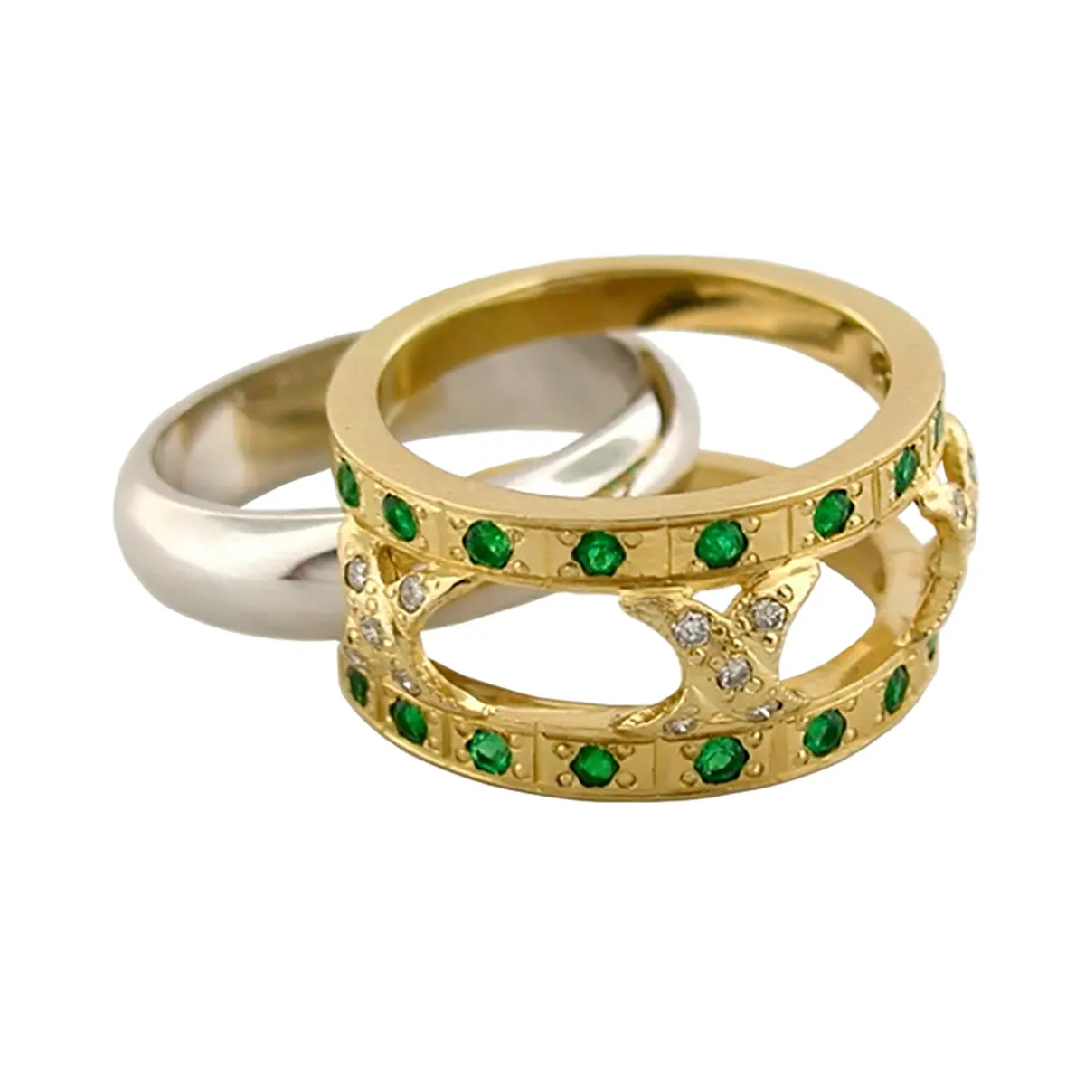 2-tones-emerald-and-diamond-band-ring-in-18k-gold
