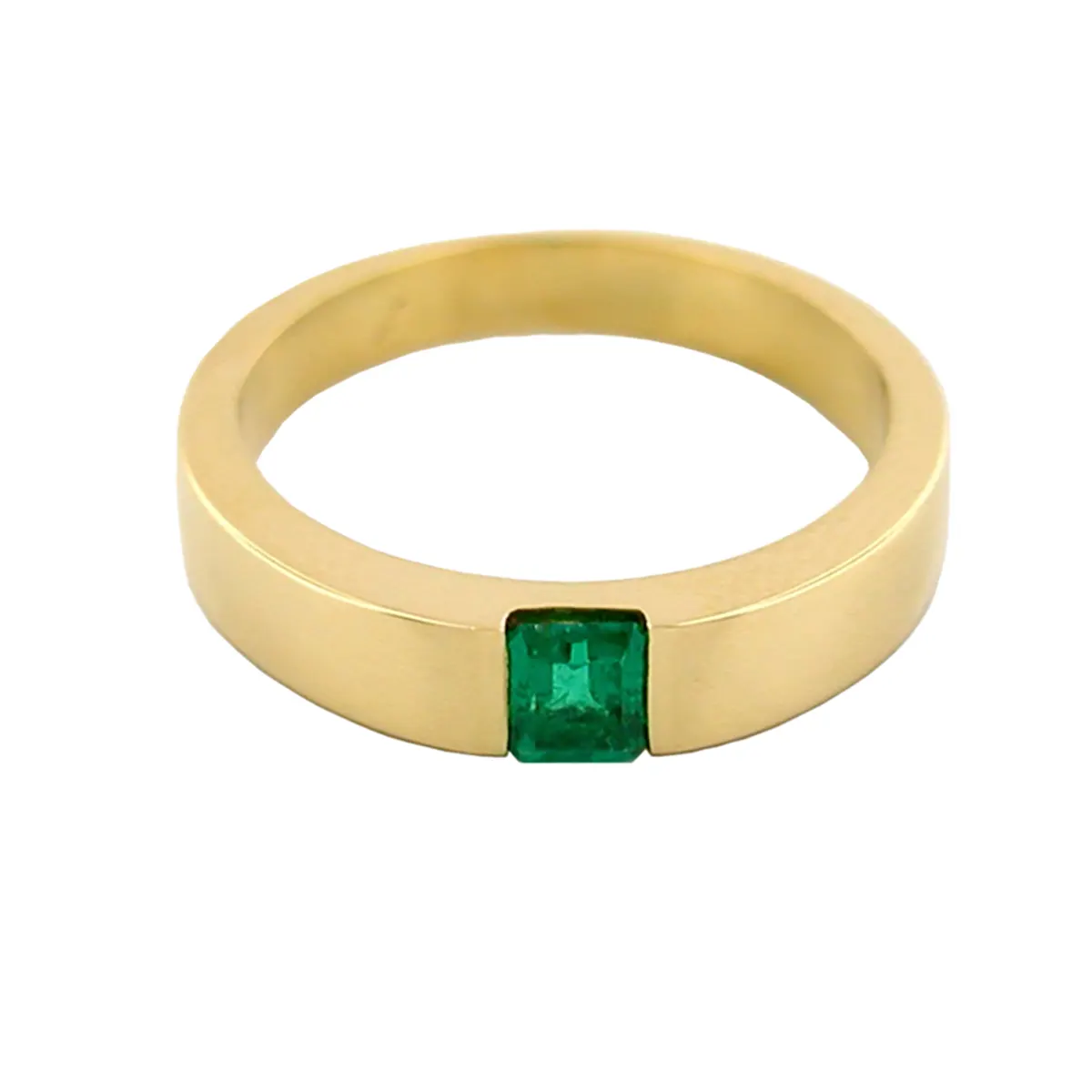 Solitaire Wedding Band With Square Natural Emerald in 18K Gold