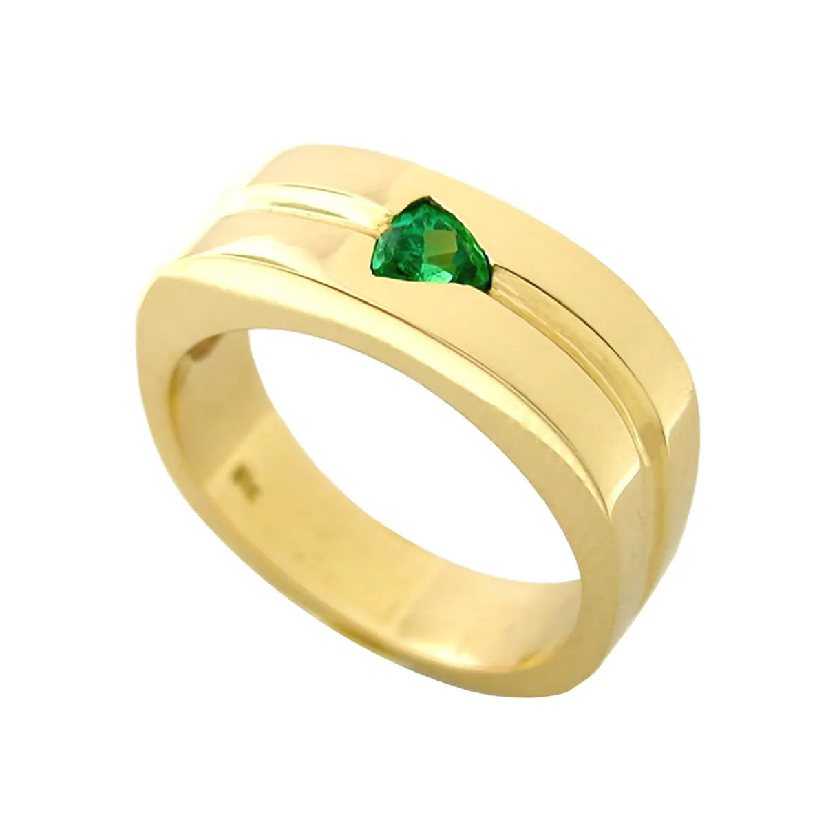 18K Yellow Gold Band With Triangle Cut Emerald