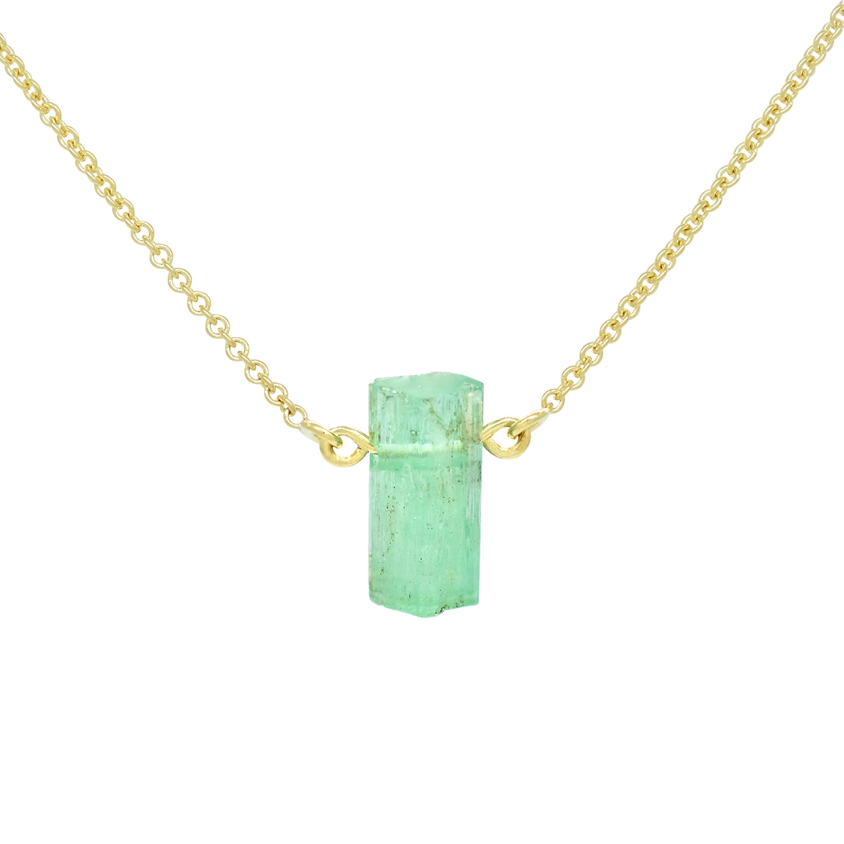 Emerald necklace with 3 carat uncut natural emerald in its natural state, set in 18K gold solitaire necklace