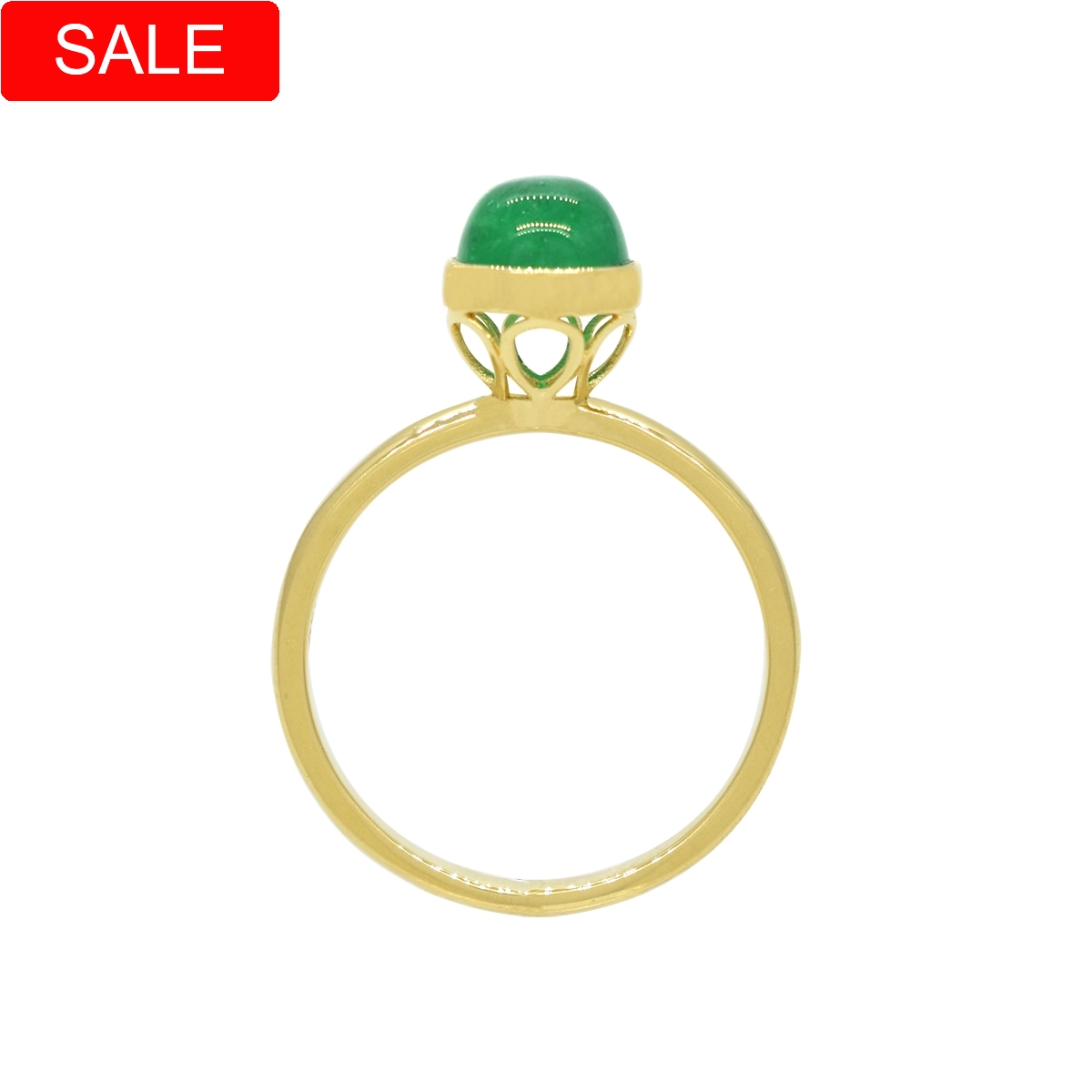 Solitaire Cabochon Emerald Ring in 18K Yellow Gold