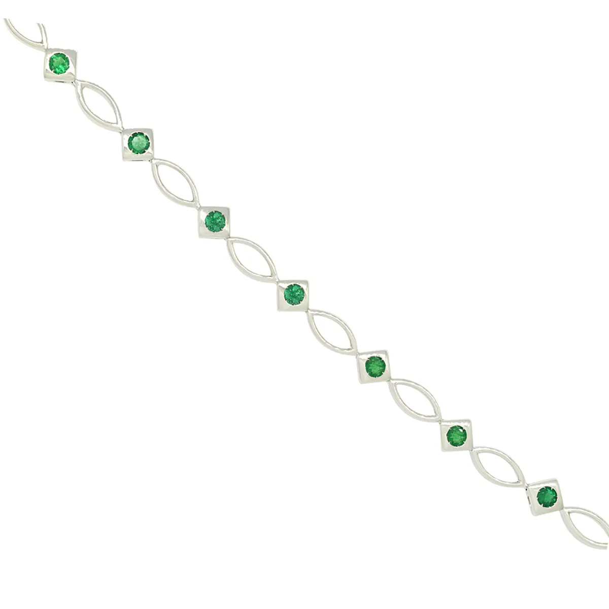 Emerald bracelet in solid 18K white gold with 0.72 Ct. t.w. in 11 round cut green round cut natural Colombian emeralds