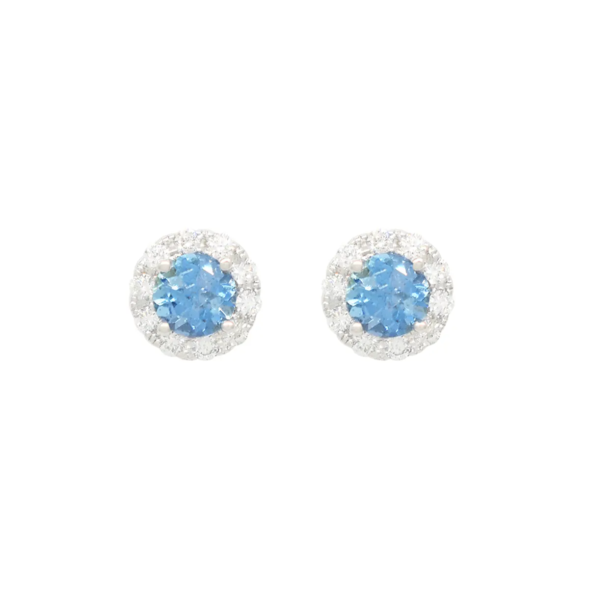 Aquamarine and diamond stud earrings in white gold with 0.46 Ct. t. w. in 2 natural aquamarines and 0.18 Ct. t.w. in 20 genuine diamonds