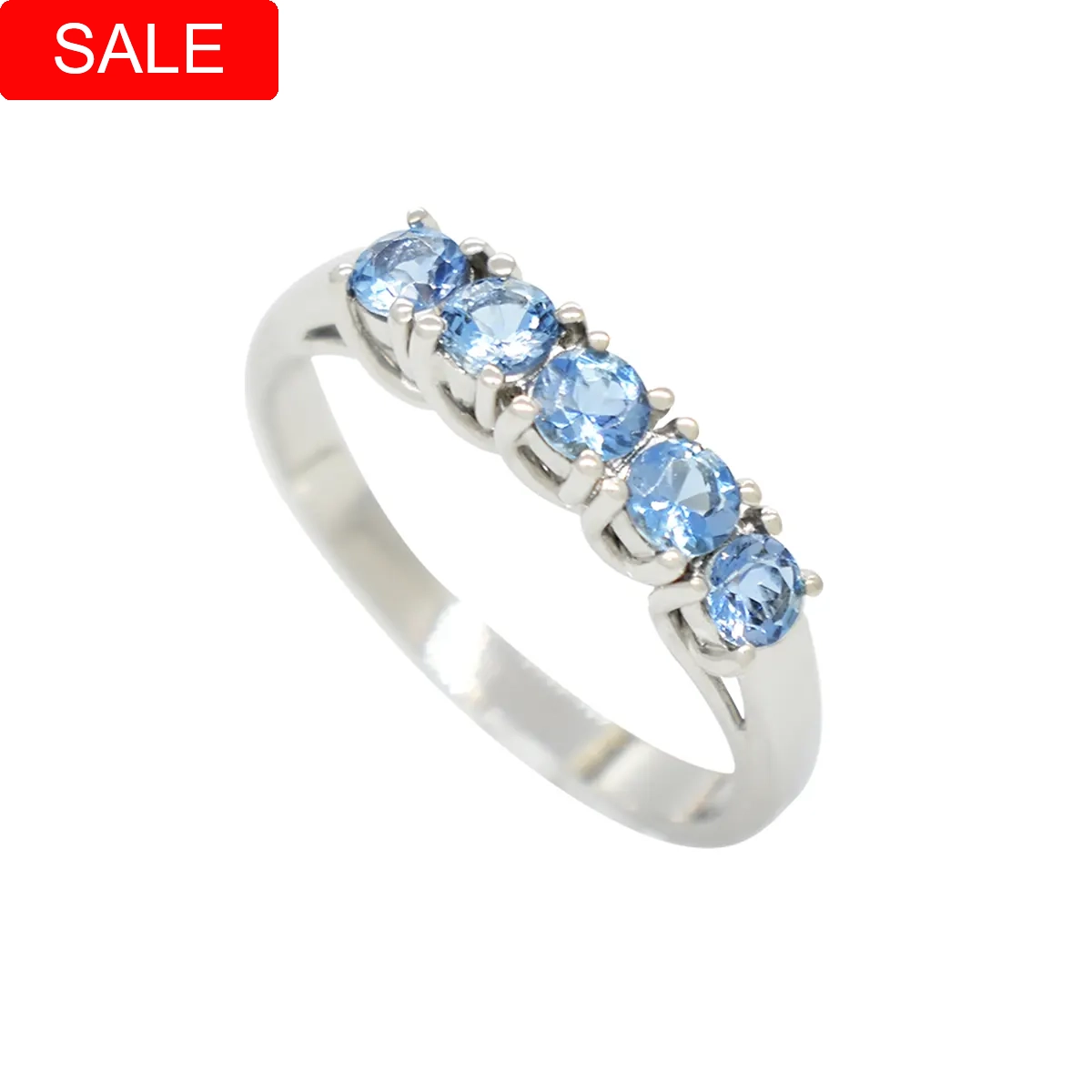18K White Gold Aquamarine Half Eternity Wedding Band Ring