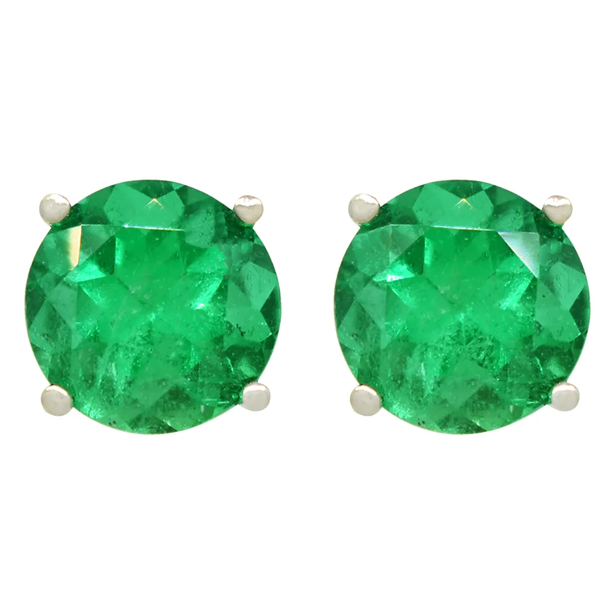 Big Round Emeralds Stud Earrings in 18K White Gold Classic Prong Setting
