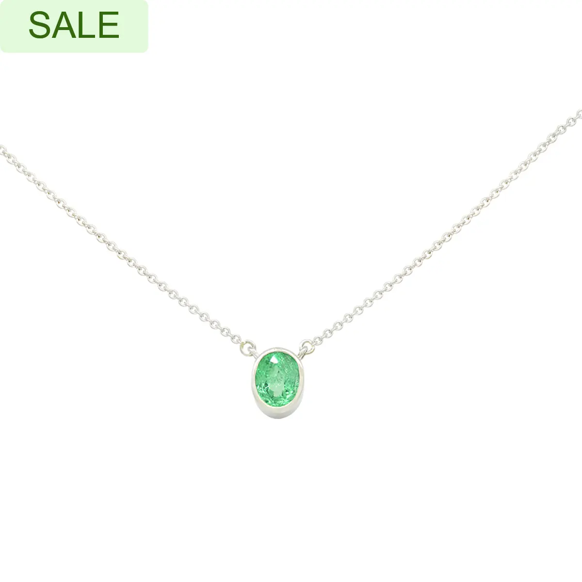 Small Bezel Setting Solitaire Emerald Necklace with Oval Shape Natural Emerald