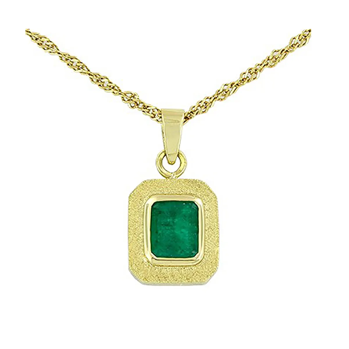 Emerald Cut Emerald Pendant in 18K Yellow Gold Bezel Setting