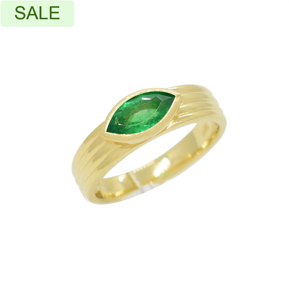 18K Gold Solitaire Emerald Ring with Marquise Shape Natural Emerald
